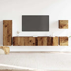 Set Mobile TV 5 pz Montato a Parete Legno Antico in Truciolato