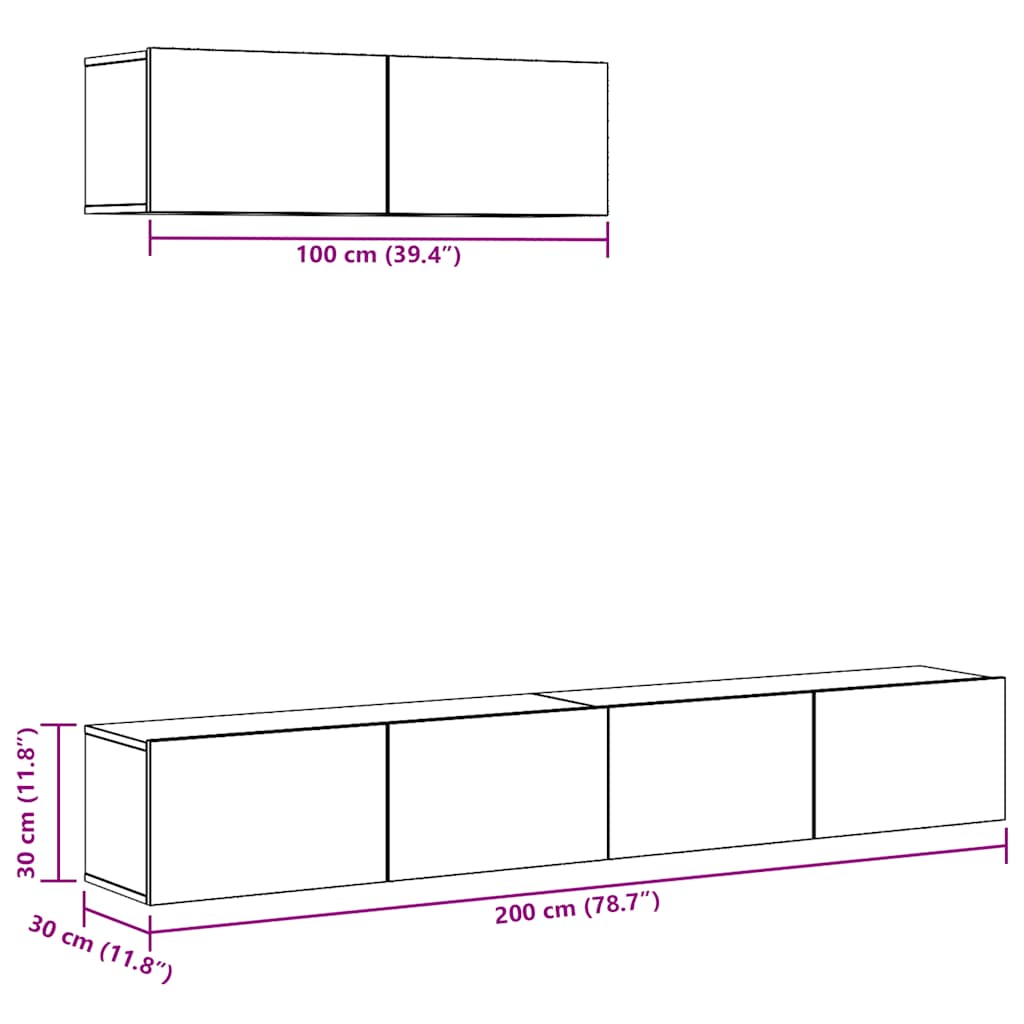Set Mobile TV 3 pz Montato a Parete Rovere in Truciolato