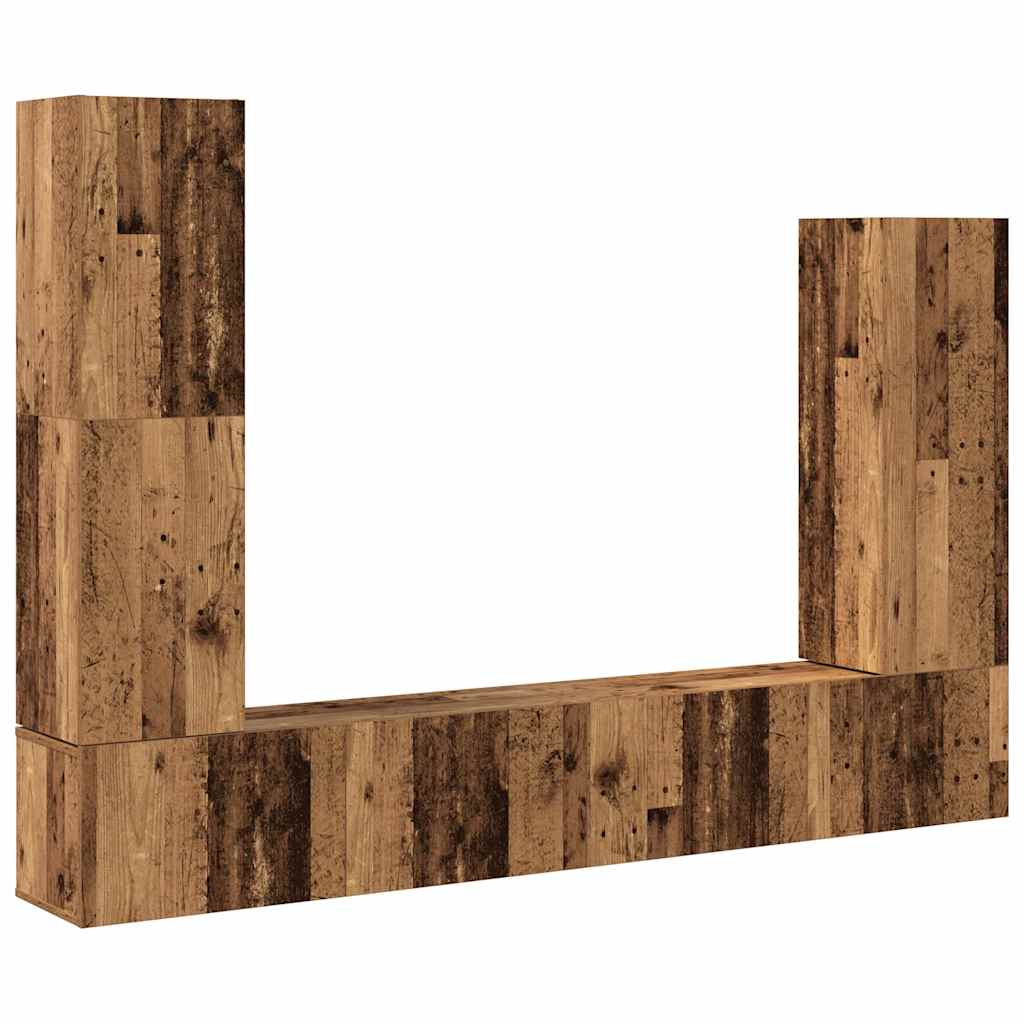 Set Mobile TV 4 pz Montato a Parete Legno Antico in Truciolato