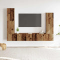 Set Mobile TV 4 pz Montato a Parete Legno Antico in Truciolato
