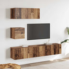 Set Mobile TV 4 pz Montato a Parete Legno Antico in Truciolato