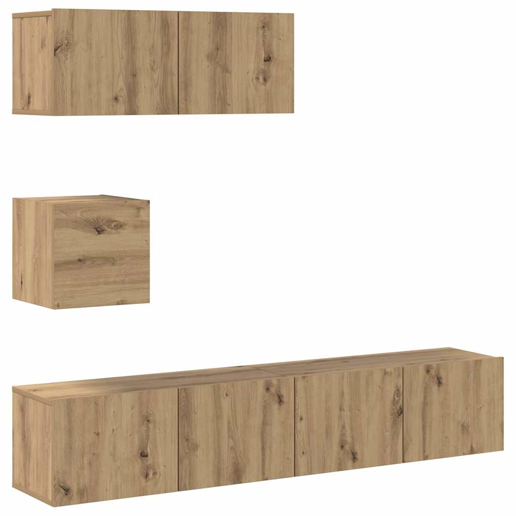 Set Mobile TV 4 pz Montato a Parete Rovere in Legno Multistrato