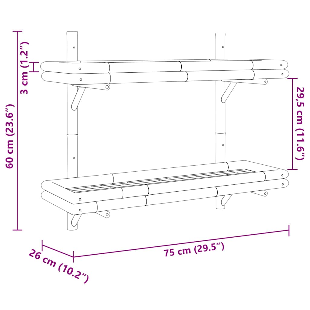 Scaffale da parete Marrone 75 x 26 x 60 cm Bambù