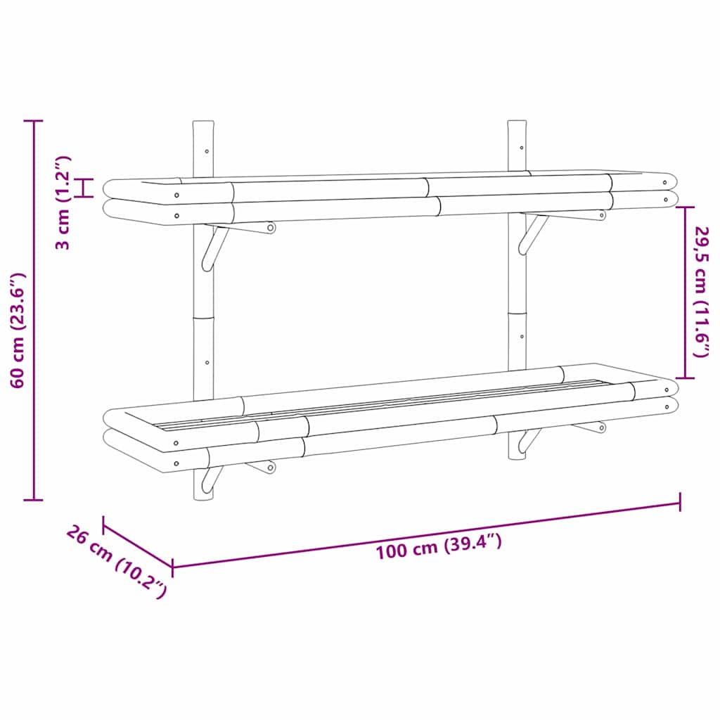 Scaffale da parete Marrone 100 x 26 x 60 cm Bambù