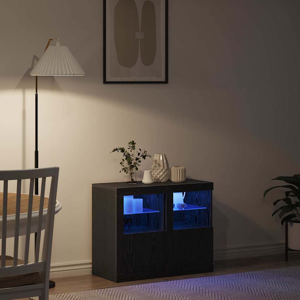 Madia LED 2 pcs Rovere Nero 41 x 37 x 67 cm Legno multistrato