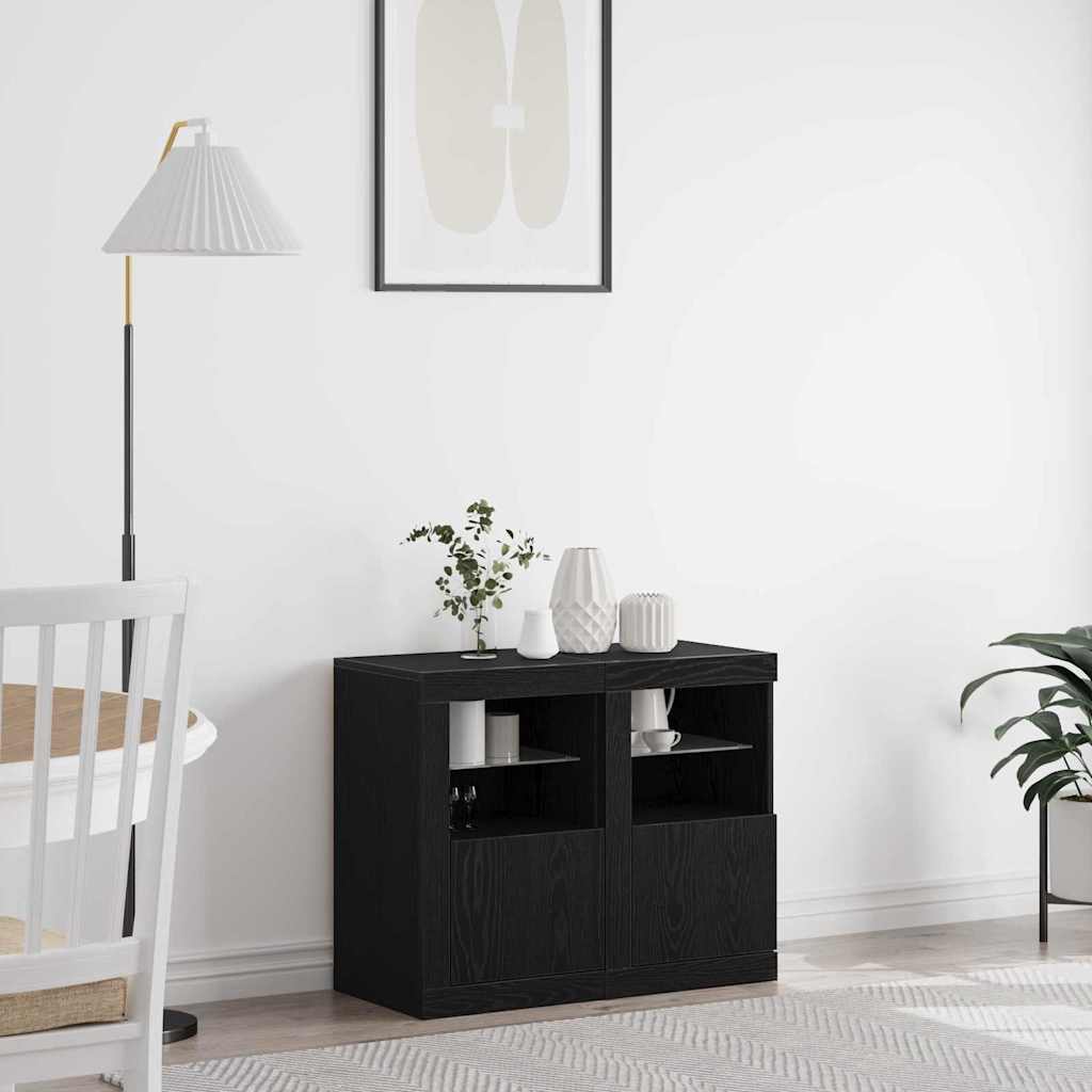 Madia LED 2 pcs Rovere Nero 41 x 37 x 67 cm Legno multistrato