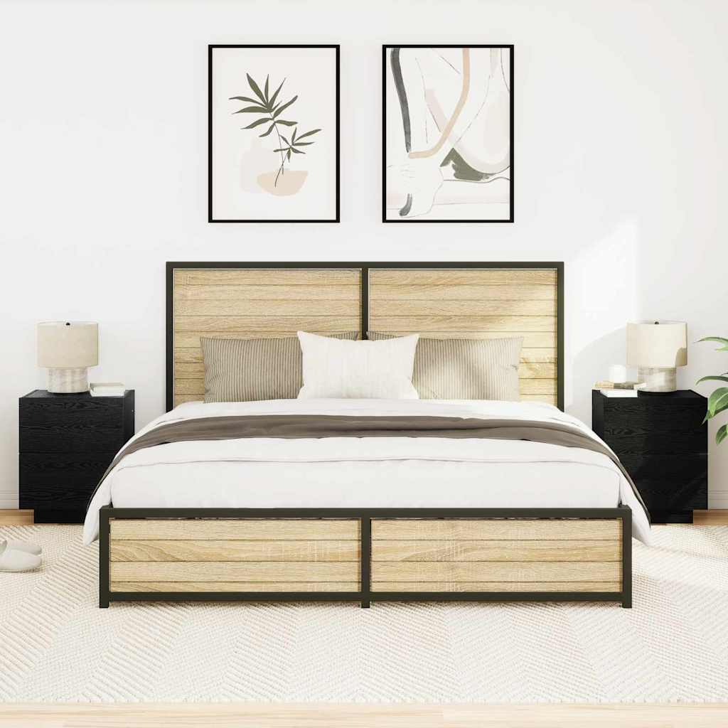 Armadio da Notte con cassetto 2 pcs Rovere Nero 45 x 40 x 55 cm