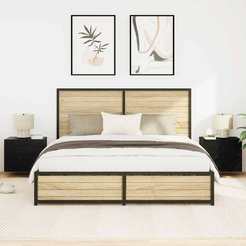Armadio da Notte con cassetto 2 pcs Rovere Nero 50 x 39 x 41 cm