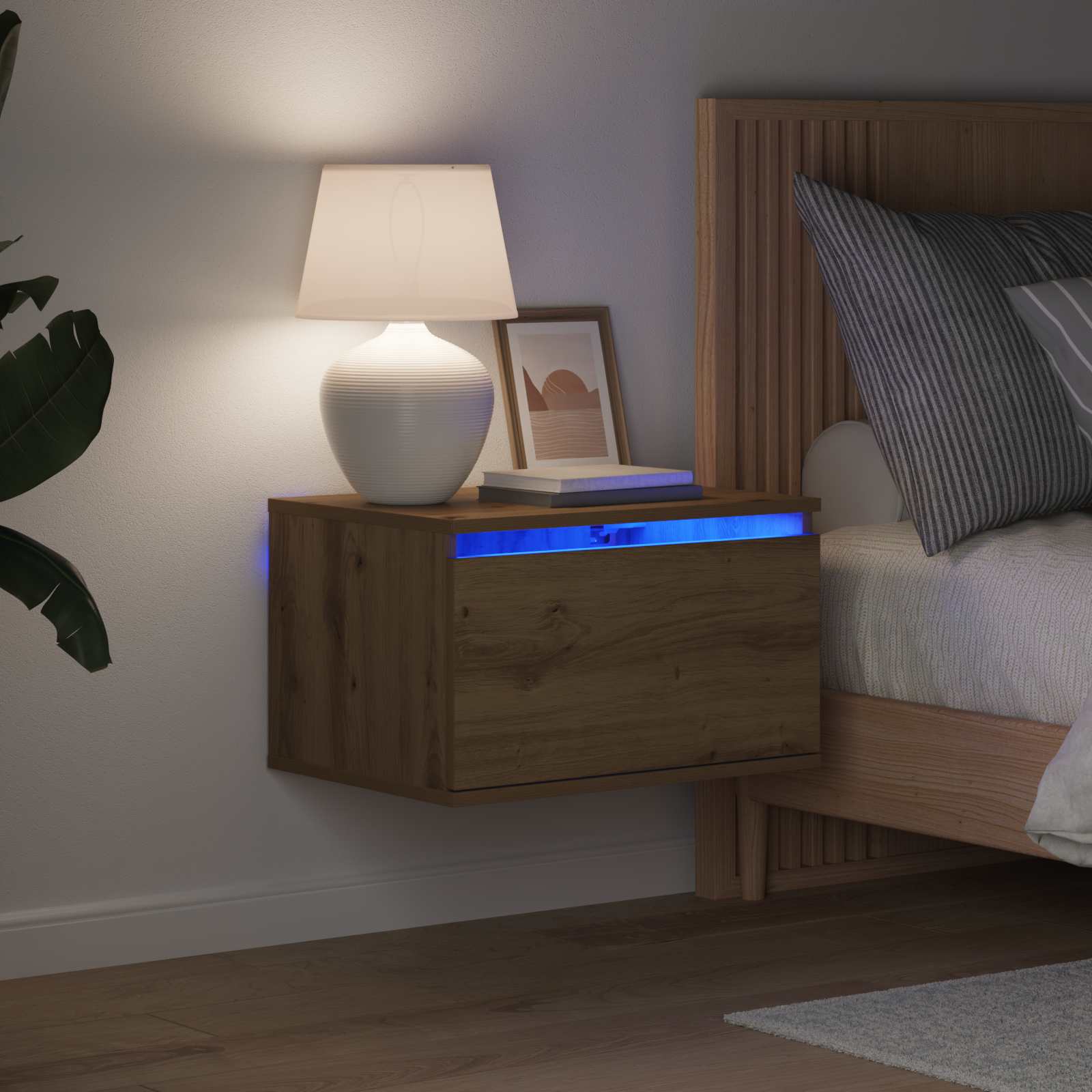 Mobiletto da comodino a parete con cassetto Rovere artigianale