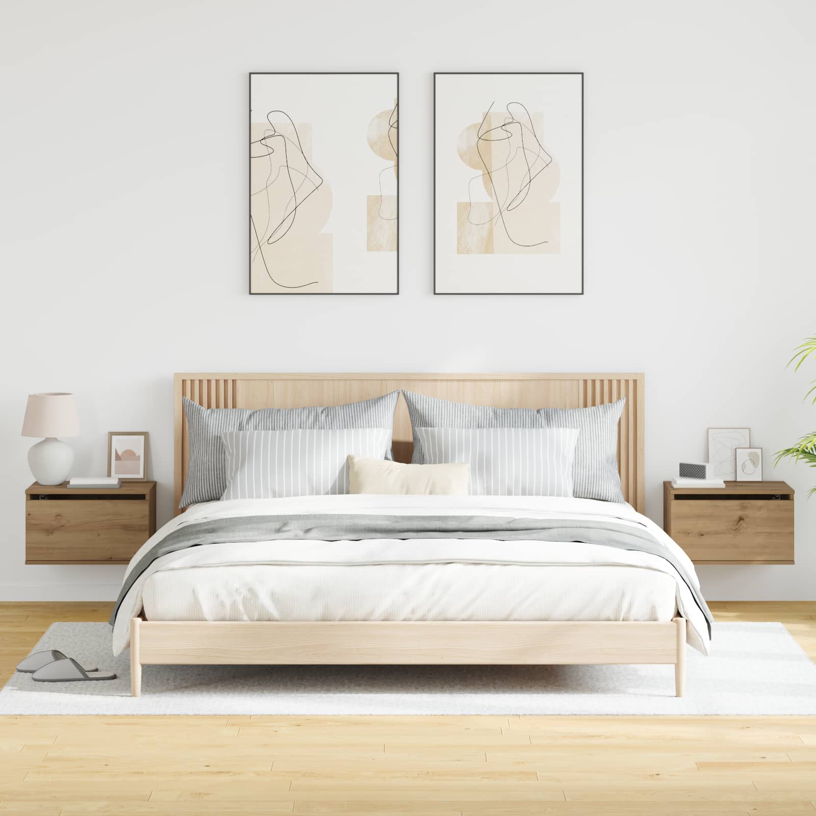 Mobiletto da comodino a parete 2 pcs Rovere artigianale