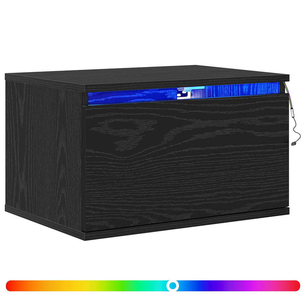 Mobiletto da comodino a parete Rovere Nero 50 x 36 x 30 cm
