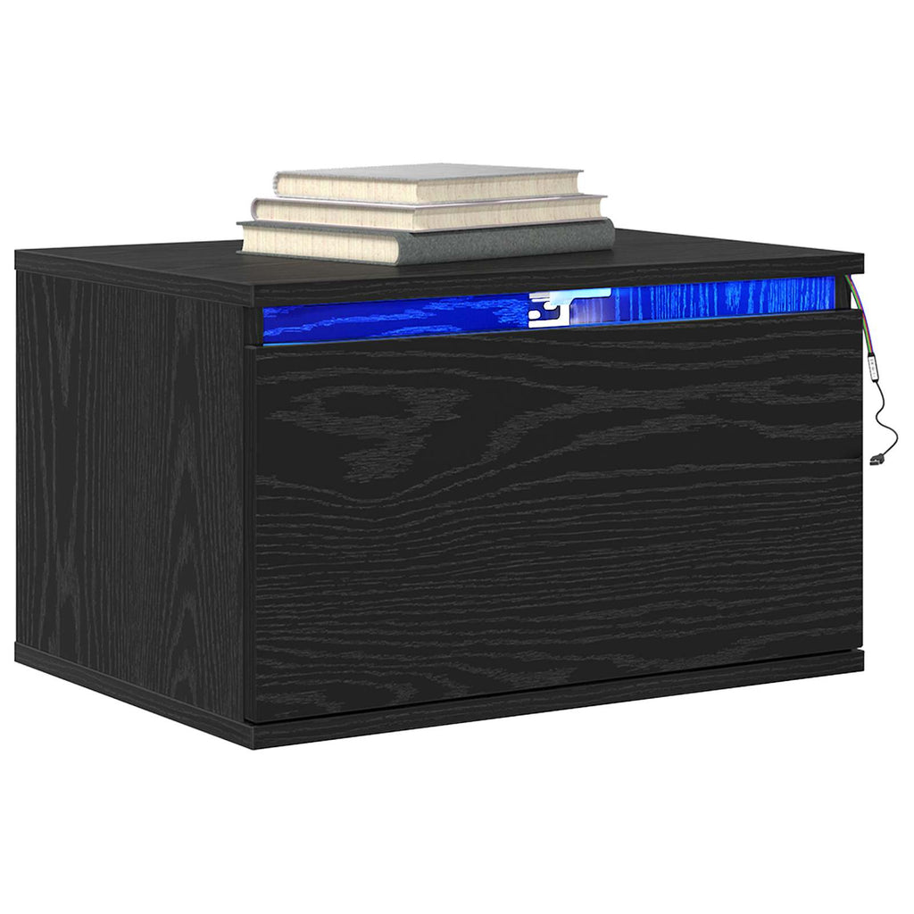 Mobiletto da comodino a parete Rovere Nero 50 x 36 x 30 cm