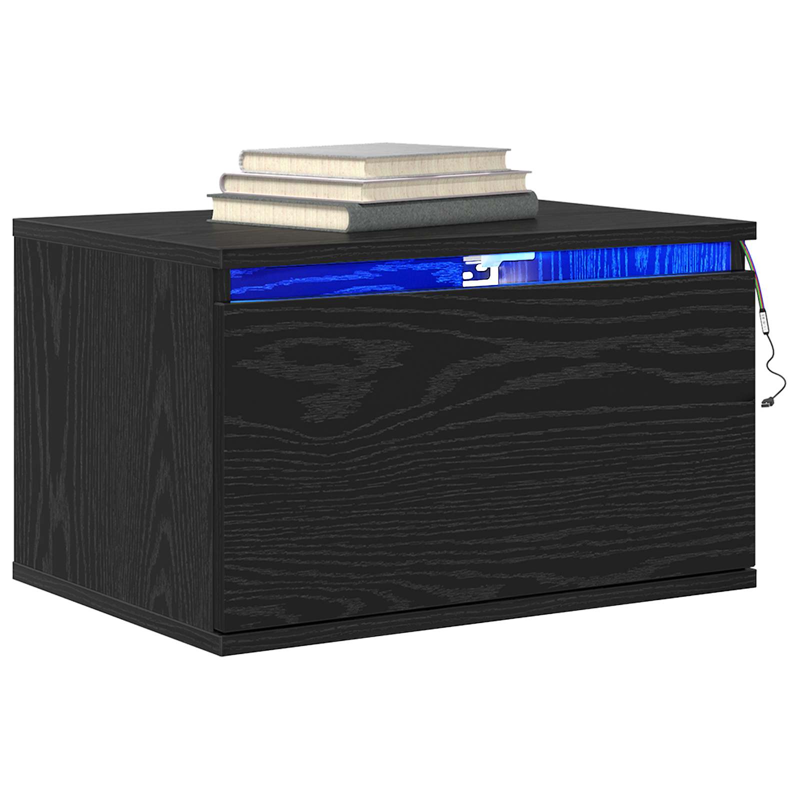 Mobiletto da comodino a parete Rovere Nero 50 x 36 x 30 cm