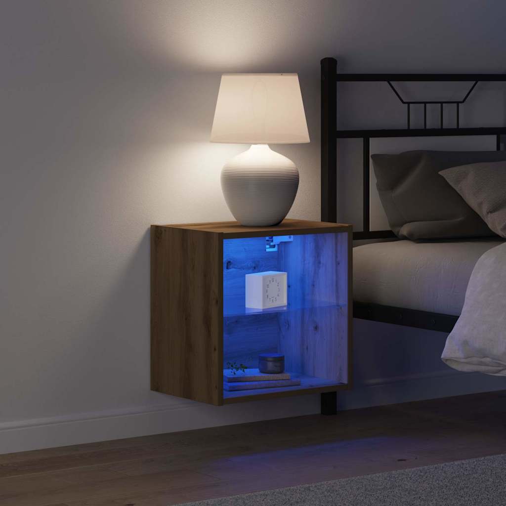 Mensola galleggiante con luce LED con lo scaffale 2 pcs Marrone