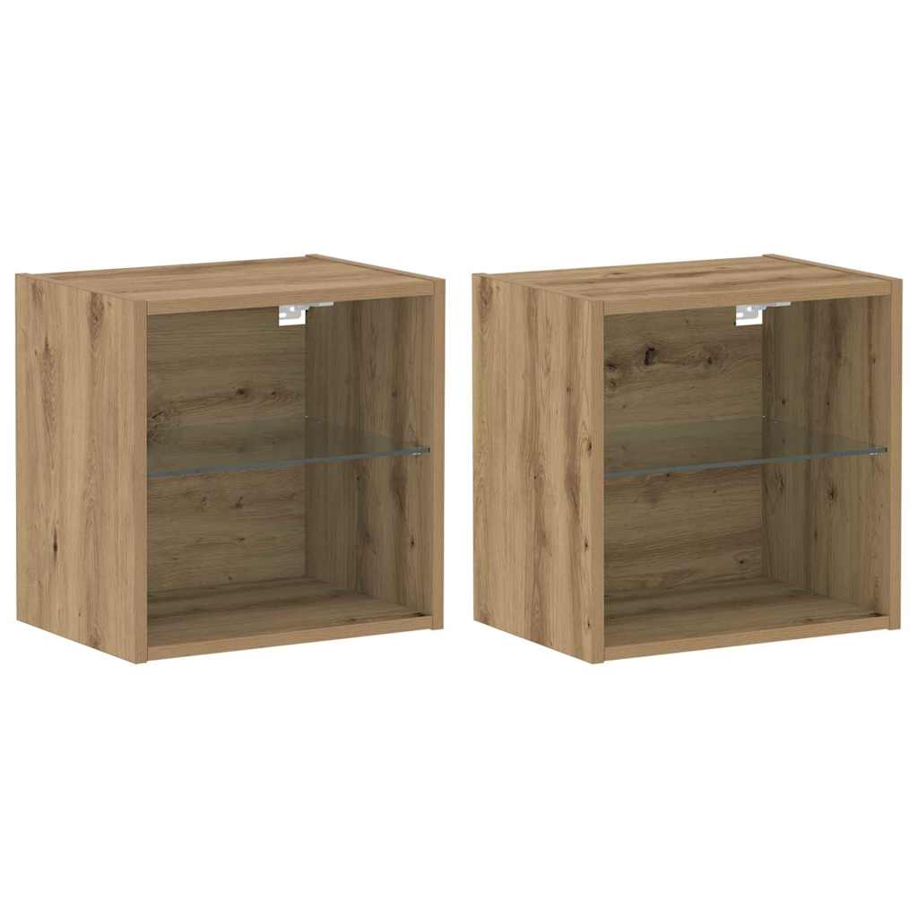 Mensola galleggiante con luce LED con lo scaffale 2 pcs Marrone