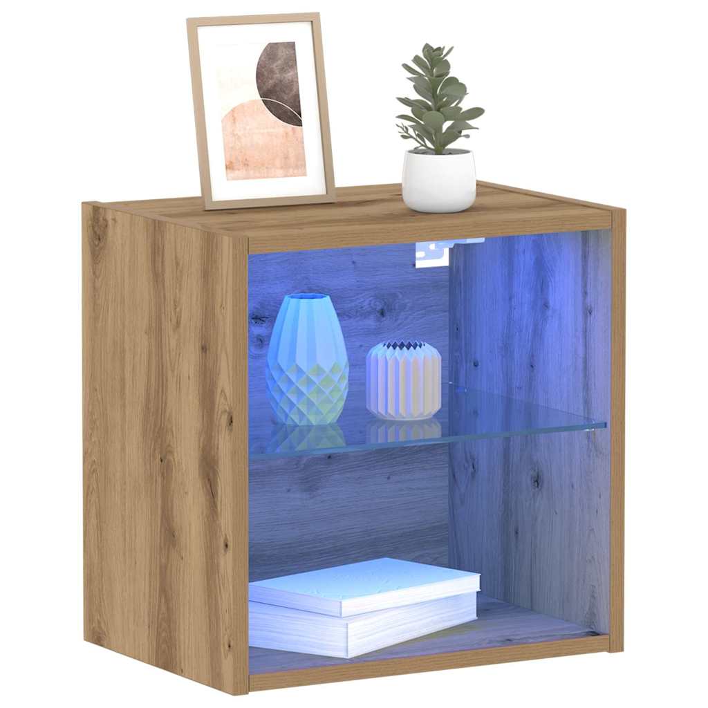 Mensola galleggiante con luce LED con lo scaffale 2 pcs Marrone