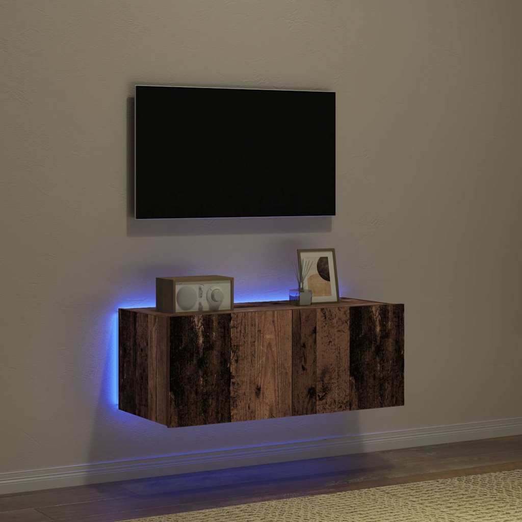 Mobile TV da parete con LED Legno vecchio 80 x 35 x 31 cm