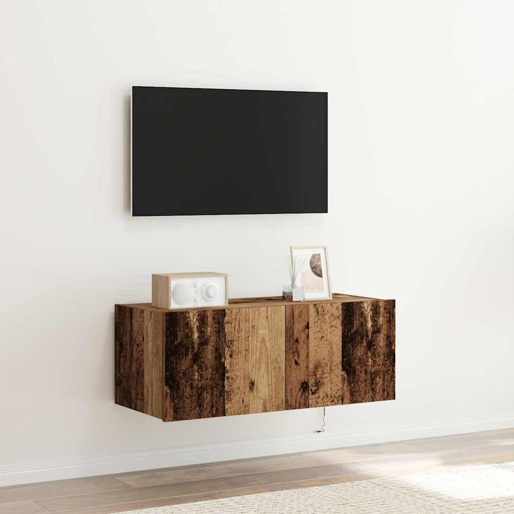 Mobile TV da parete con LED Legno vecchio 80 x 35 x 31 cm
