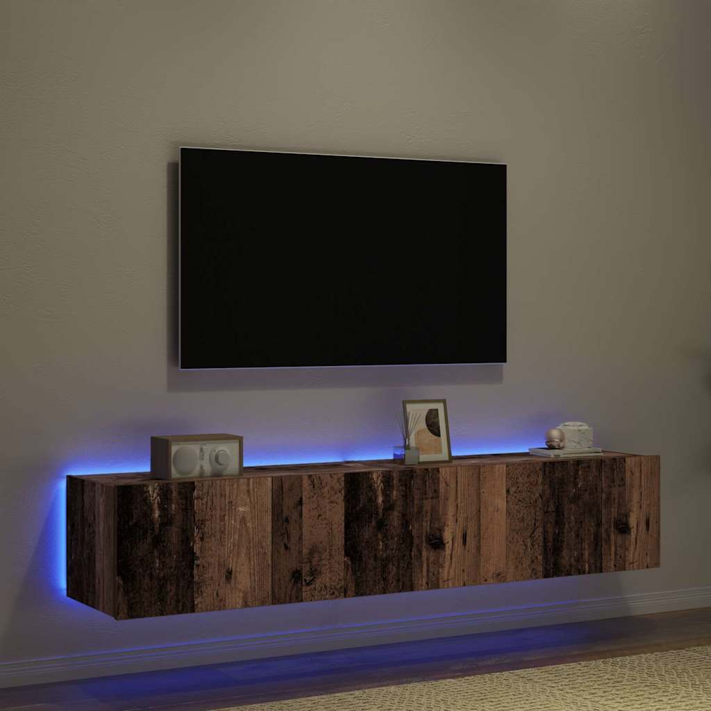Mobile TV da parete con LED 2 pcs Legno vecchio 80 x 35 x 31 cm