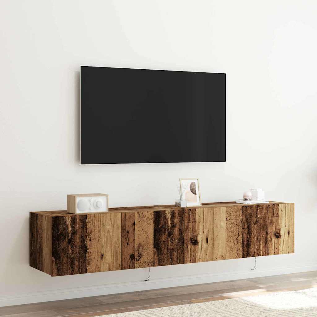 Mobile TV da parete con LED 2 pcs Legno vecchio 80 x 35 x 31 cm