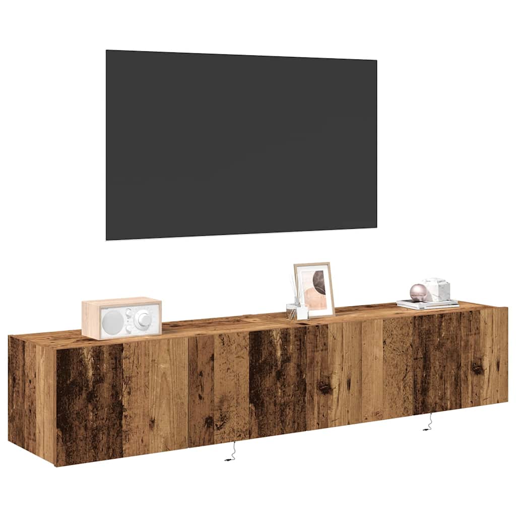 Mobile TV da parete con LED 2 pcs Legno vecchio 80 x 35 x 31 cm