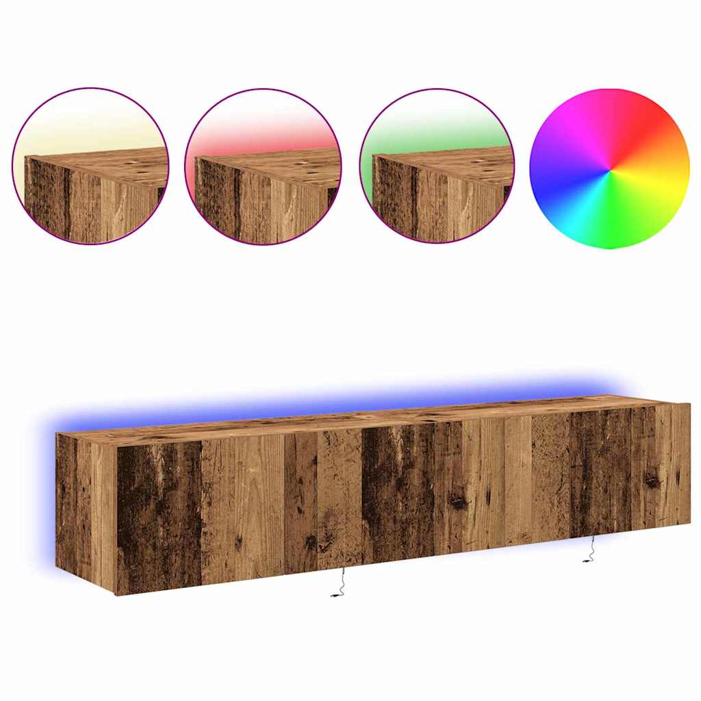 Mobile TV da parete con LED 2 pcs Legno vecchio 80 x 35 x 31 cm