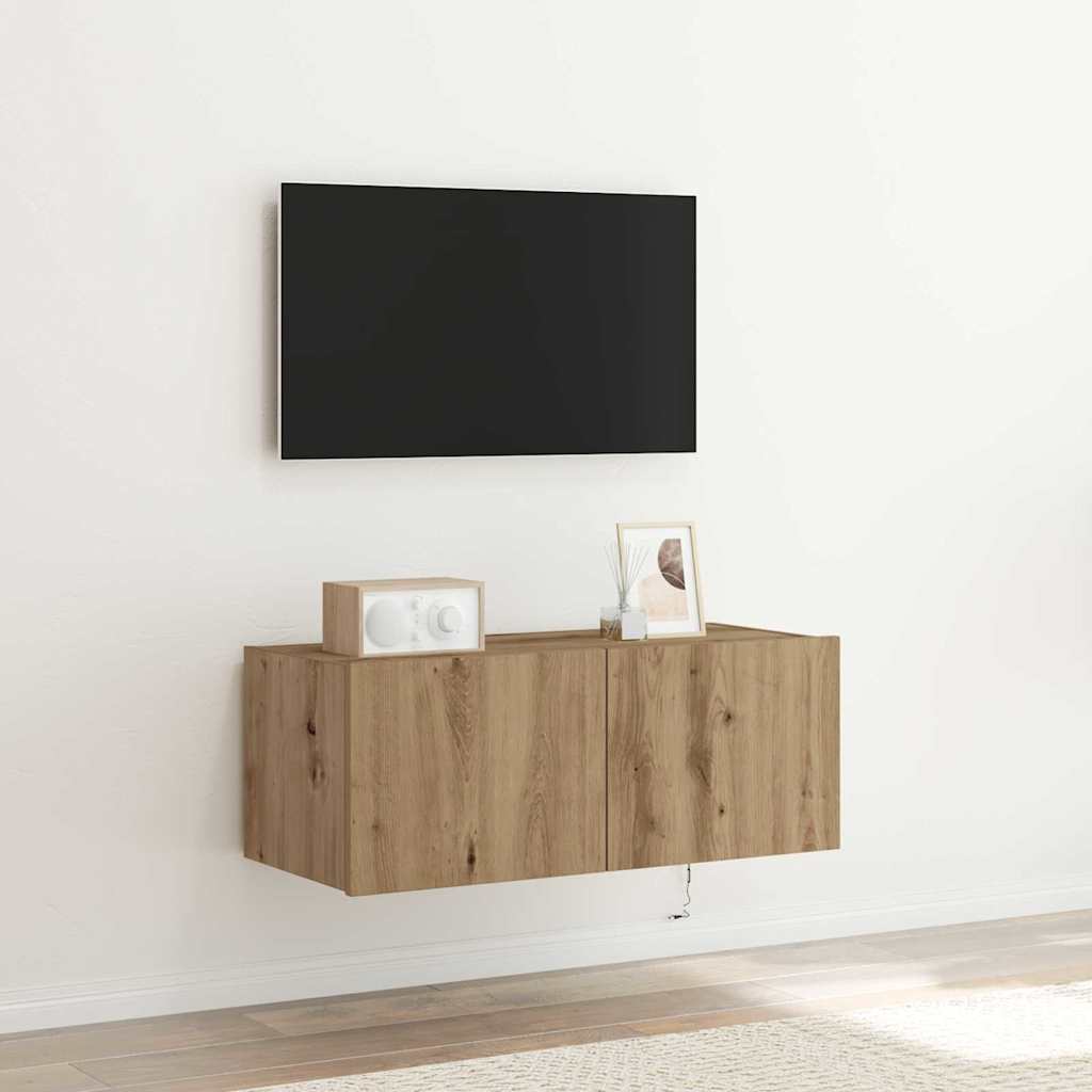 Mobile TV da parete con LED Rovere artigianale 80 x 35 x 31 cm