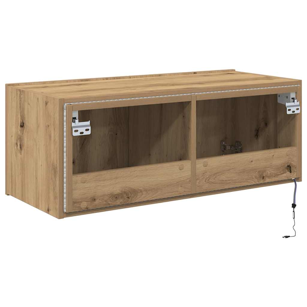 Mobile TV da parete con LED Rovere artigianale 80 x 35 x 31 cm