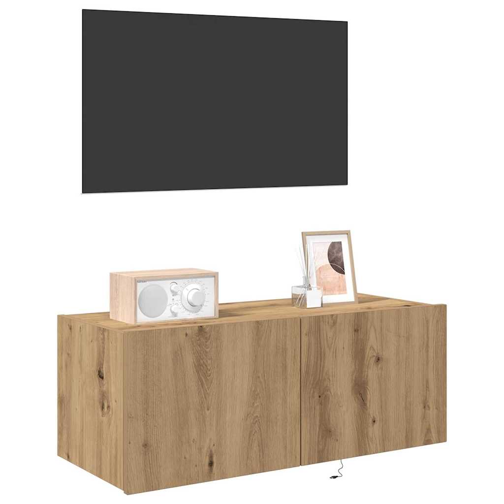 Mobile TV da parete con LED Rovere artigianale 80 x 35 x 31 cm