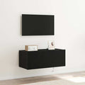 Mobile TV da parete con LED Rovere Nero 80 x 35 x 31 cm
