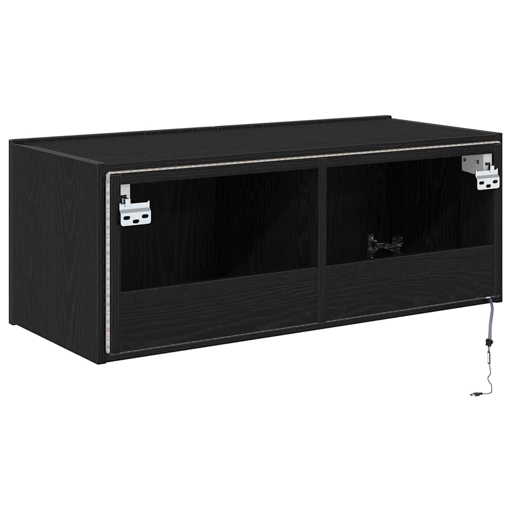 Mobile TV da parete con LED Rovere Nero 80 x 35 x 31 cm