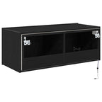 Mobile TV da parete con LED Rovere Nero 80 x 35 x 31 cm