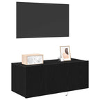 Mobile TV da parete con LED Rovere Nero 80 x 35 x 31 cm