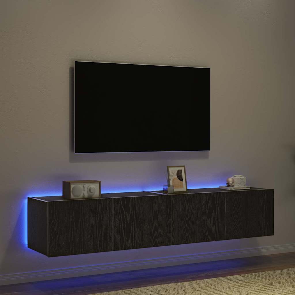 Mobile TV da parete con LED 2 pcs Rovere Nero 80 x 35 x 31 cm