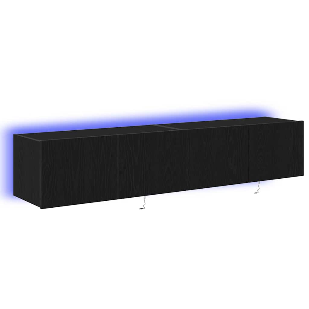 Mobile TV da parete con LED 2 pcs Rovere Nero 80 x 35 x 31 cm