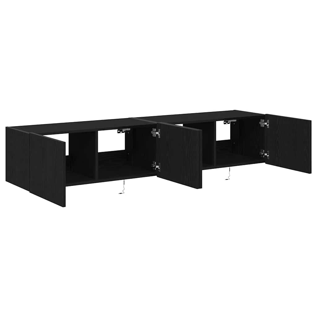 Mobile TV da parete con LED 2 pcs Rovere Nero 80 x 35 x 31 cm