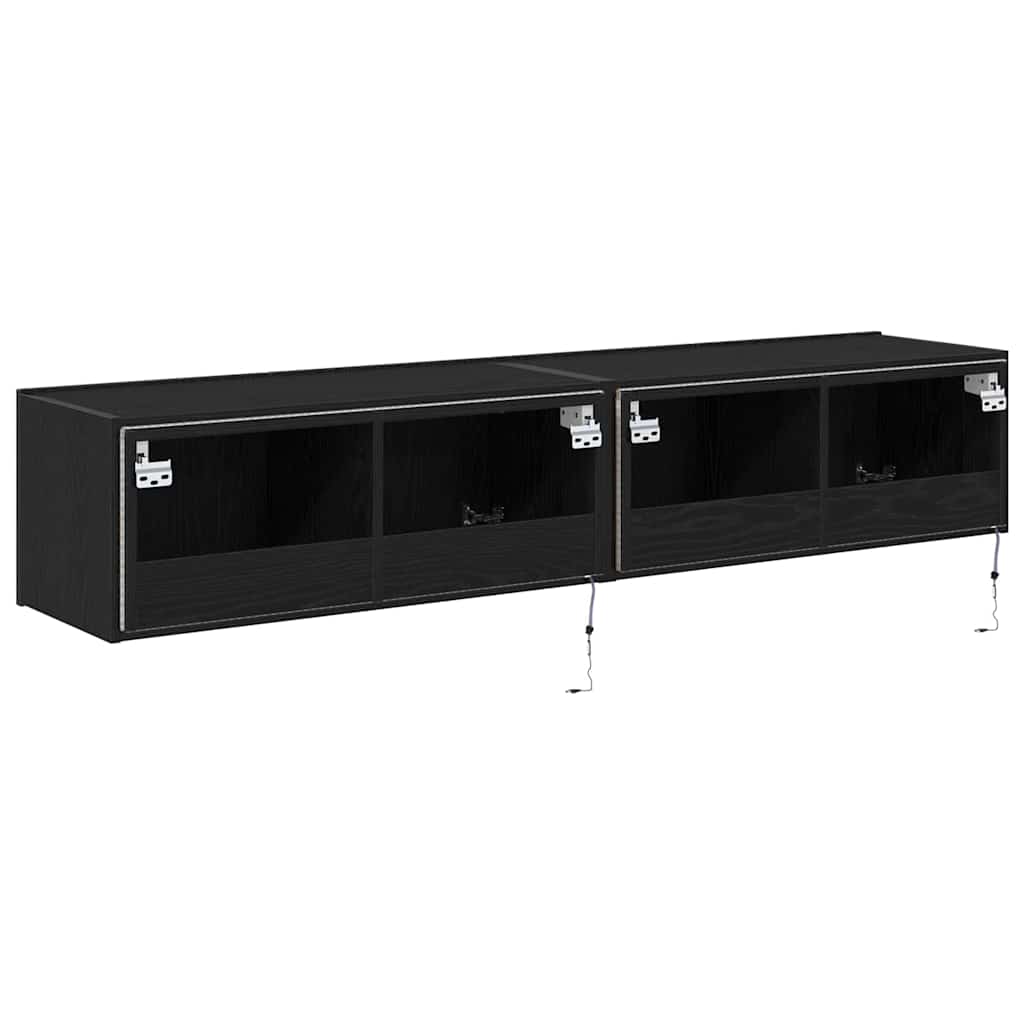 Mobile TV da parete con LED 2 pcs Rovere Nero 80 x 35 x 31 cm