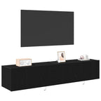 Mobile TV da parete con LED 2 pcs Rovere Nero 80 x 35 x 31 cm