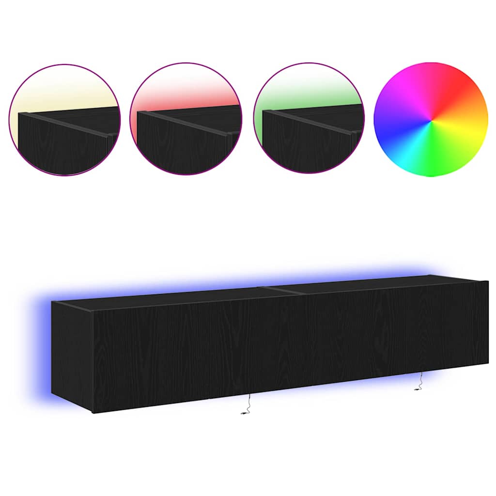 Mobile TV da parete con LED 2 pcs Rovere Nero 80 x 35 x 31 cm