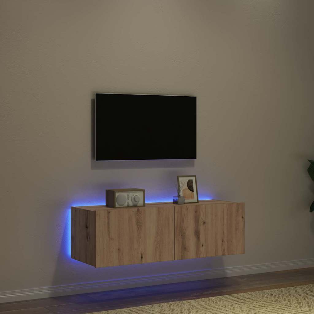 Mobile TV da parete con LED Rovere artigianale 100 x 35 x 31 cm