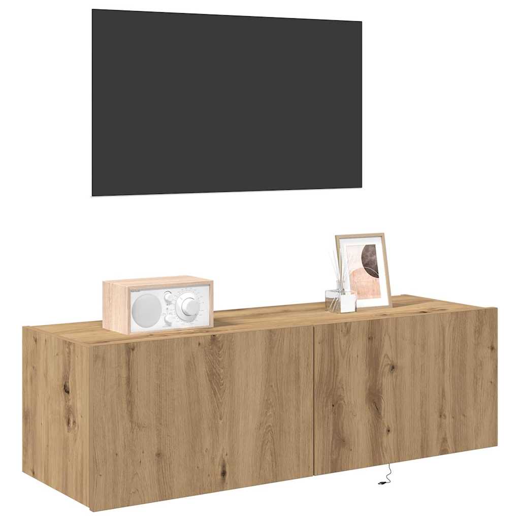 Mobile TV da parete con LED Rovere artigianale 100 x 35 x 31 cm