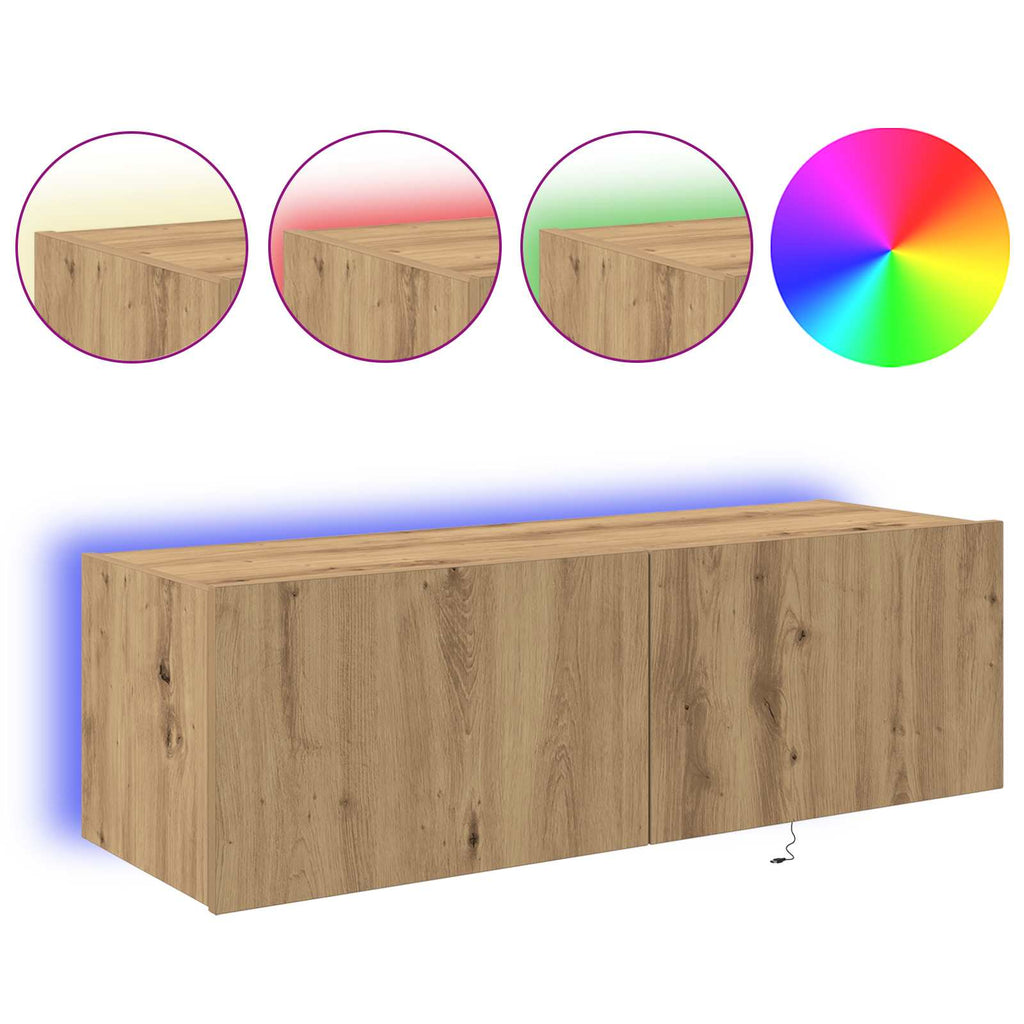 Mobile TV da parete con LED Rovere artigianale 100 x 35 x 31 cm