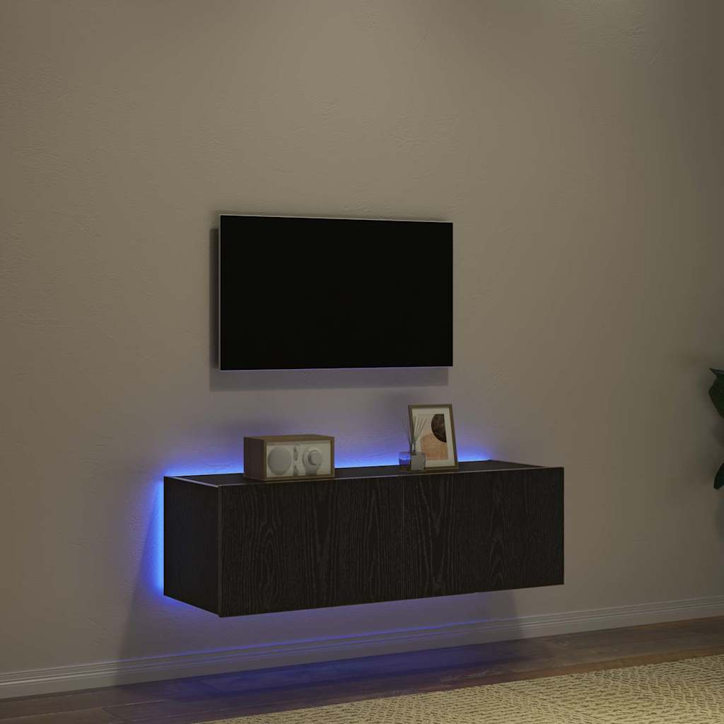 Mobile TV da parete con LED 2 pcs Rovere Nero 100 x 35 x 31 cm