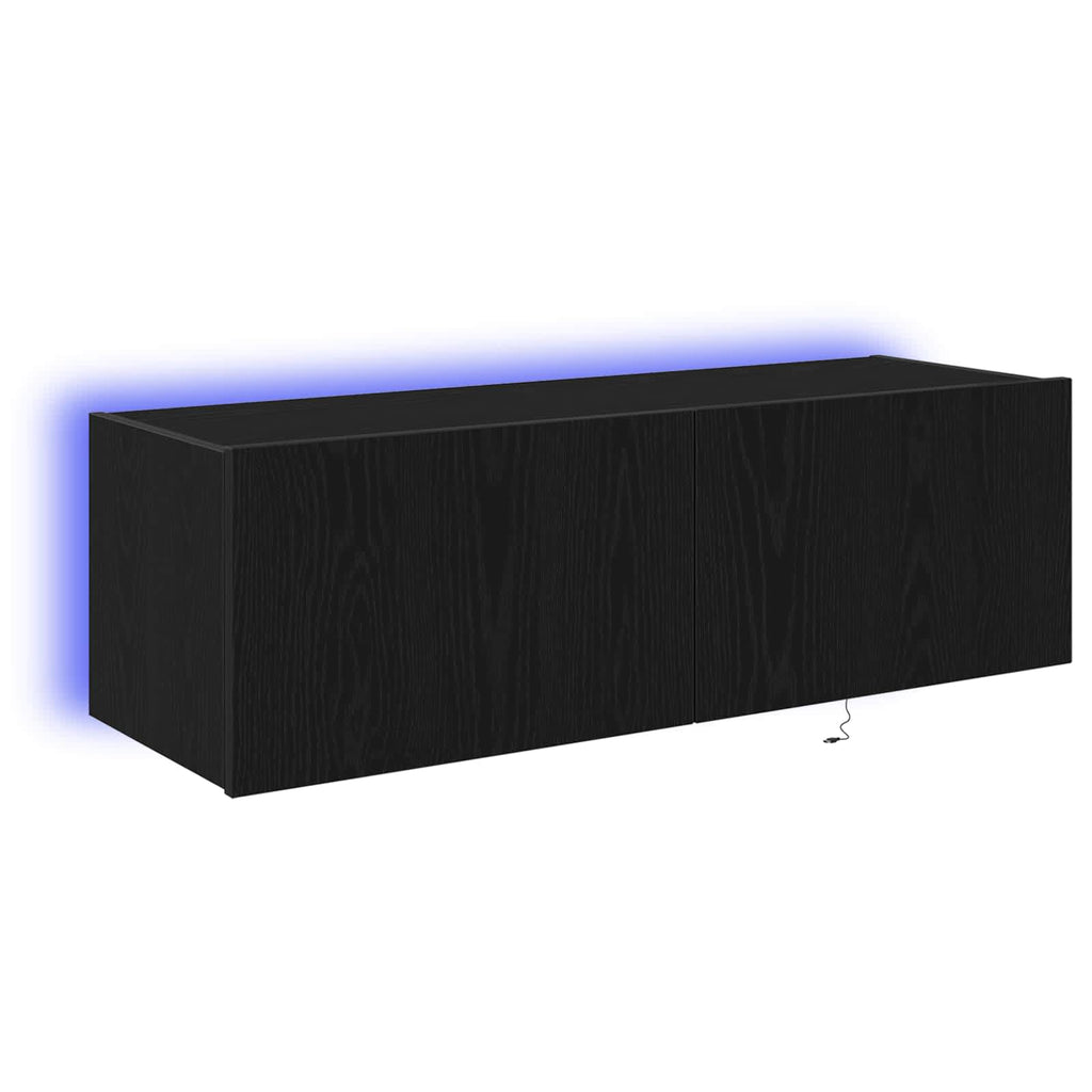 Mobile TV da parete con LED 2 pcs Rovere Nero 100 x 35 x 31 cm