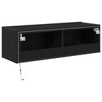 Mobile TV da parete con LED 2 pcs Rovere Nero 100 x 35 x 31 cm