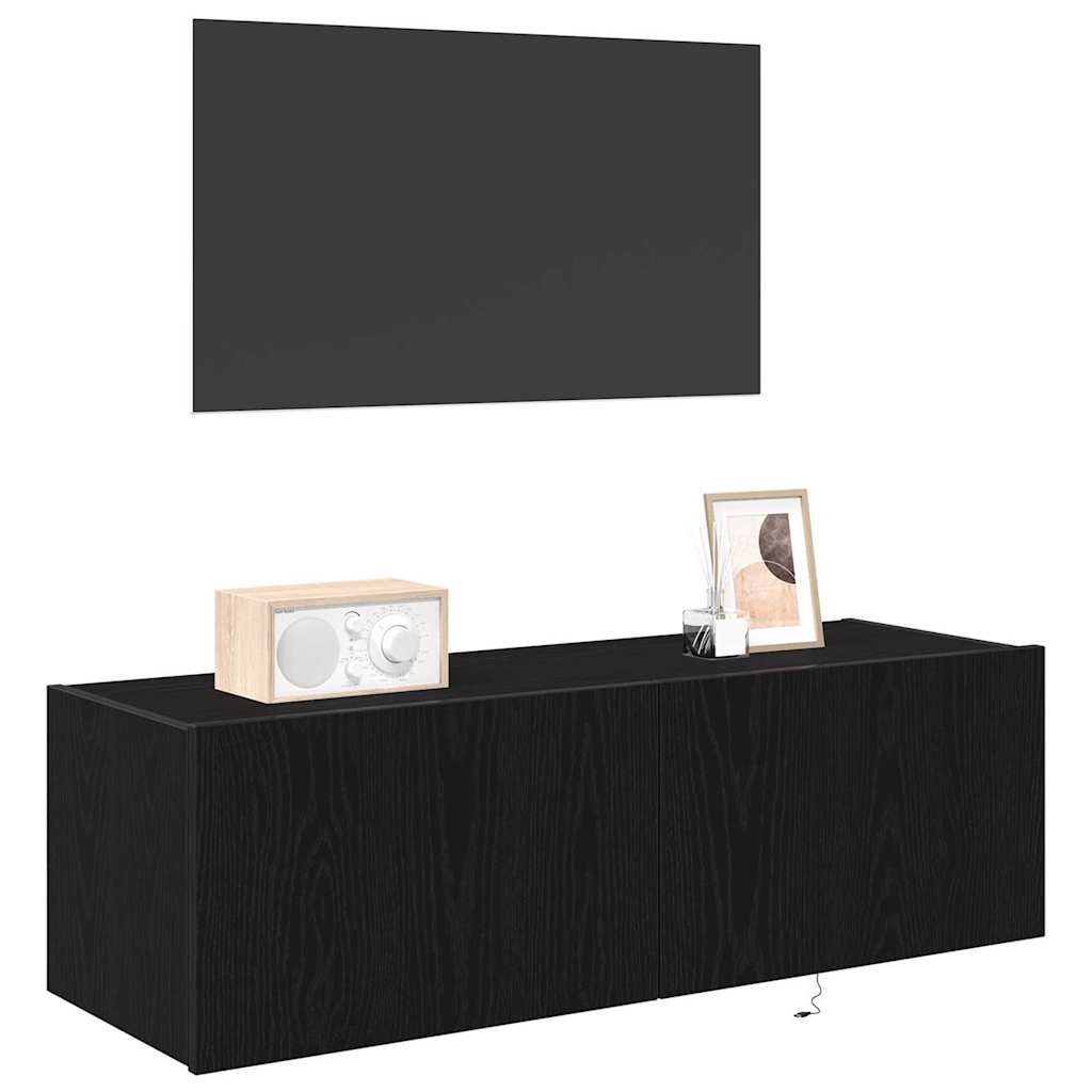 Mobile TV da parete con LED 2 pcs Rovere Nero 100 x 35 x 31 cm