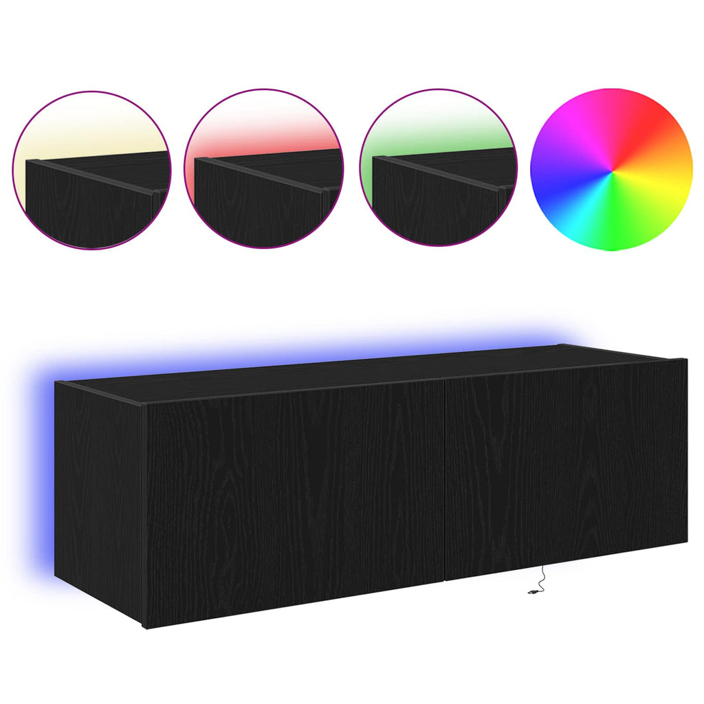 Mobile TV da parete con LED 2 pcs Rovere Nero 100 x 35 x 31 cm