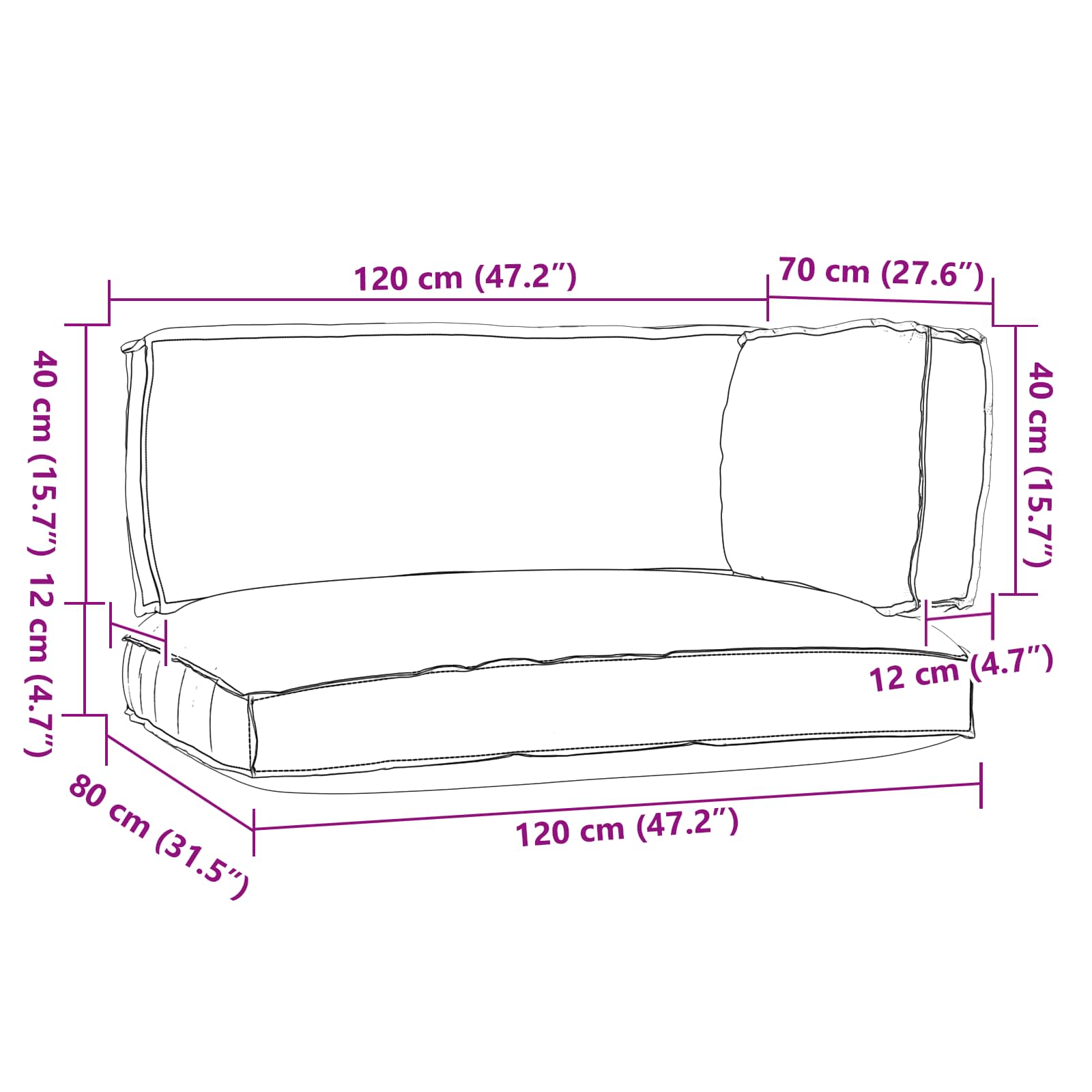 Set di Cuscini per Pallet 3 pcs Grigio Tessuto Oxford