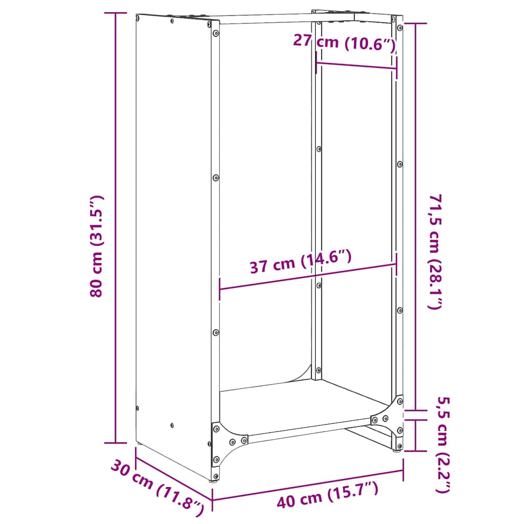 Rastrelliera per Legna da Ardere 40x30x80 cm in Acciaio Inox