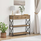 Tavolo Consolle con cassetto rovere artigianale 75 x 28 x 75 cm
